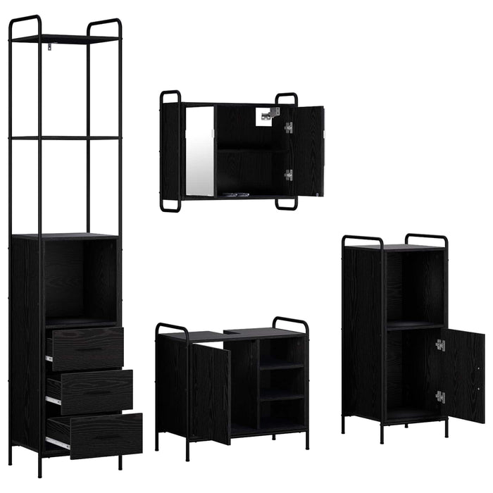 Set dulap baie 4 buc. Stejar Negru 40 x 36 x 200,5 cm WALTI