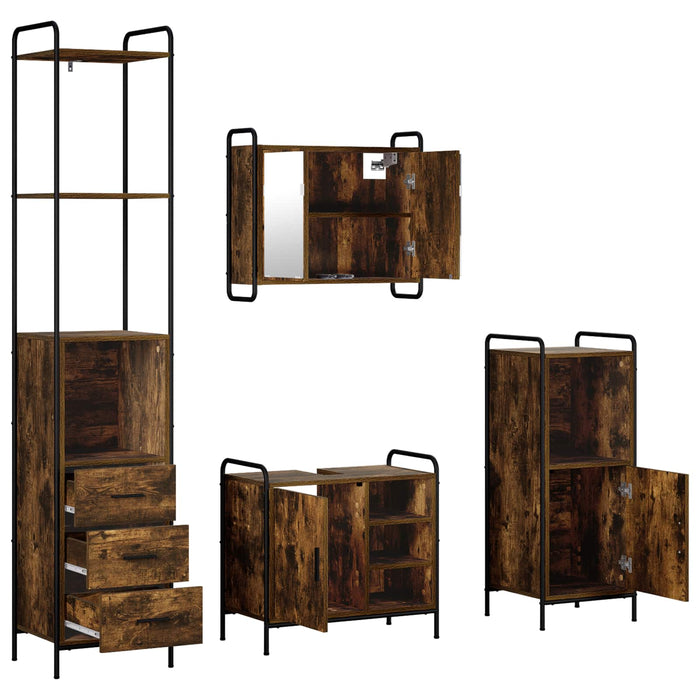 Set dulap baie 4 buc. Stejar fumuriu 40 x 36 x 200,5 cm WALTI