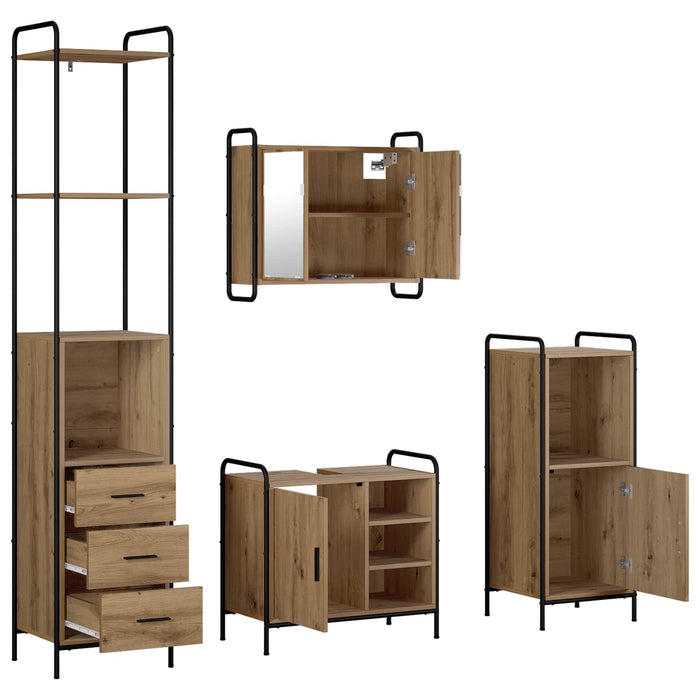 Set dulap baie 4 buc. Stejar Artizanal 40 x 36 x 200,5 cm WALTI