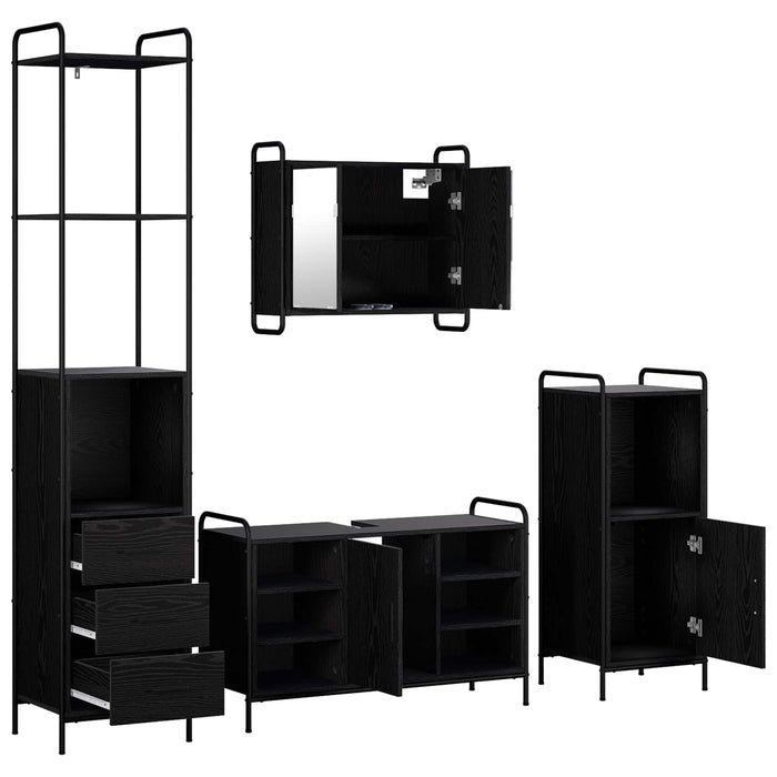 Set dulap baie 4 buc. Stejar Negru 40 x 36 x 200,5 cm WALTI