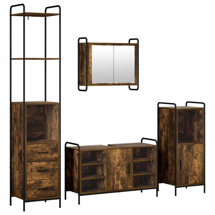 Set dulap baie 4 buc. Stejar fumuriu 40 x 36 x 200,5 cm WALTI