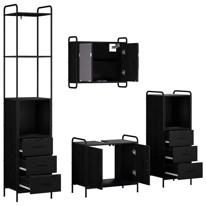 Set dulap baie 4 buc. Stejar Negru 40 x 36 x 200,5 cm WALTI