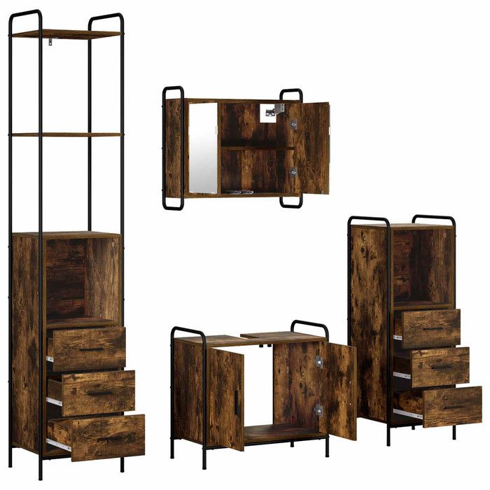 Set dulap baie 4 buc. Stejar fumuriu 40 x 36 x 200,5 cm WALTI