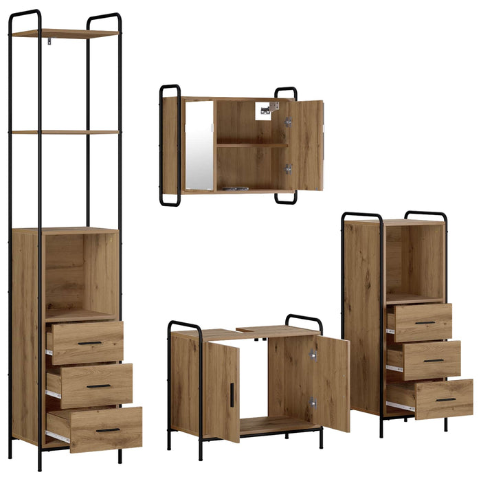 Set dulap baie 4 buc. Stejar Artizanal 40 x 36 x 200,5 cm WALTI