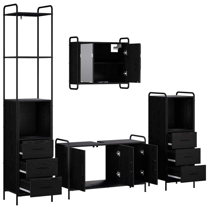 Set dulap baie 4 buc. Stejar Negru 40 x 36 x 200,5 cm WALTI