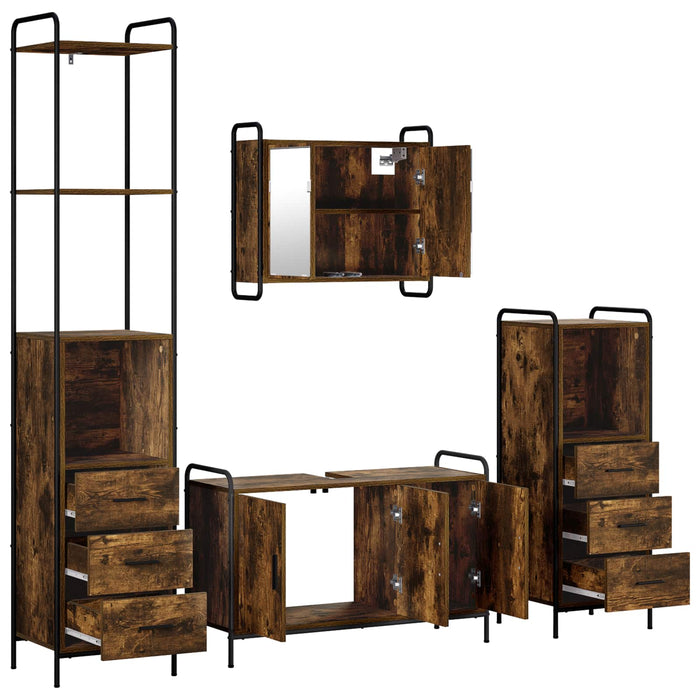 Set dulap baie 4 buc. Stejar fumuriu 40 x 36 x 200,5 cm WALTI