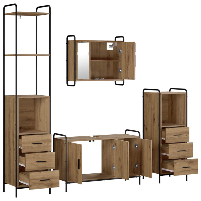 Set dulap baie 4 buc. Stejar Artizanal 40 x 36 x 200,5 cm WALTI