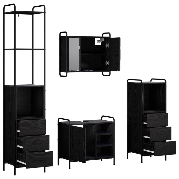 Set dulap baie 4 buc. Stejar Negru 40 x 36 x 200,5 cm WALTI