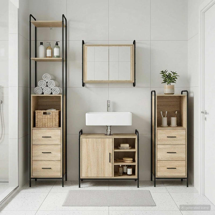 Set dulap baie 4 buc. Stejar Sonoma 40 x 36 x 200,5 cm WALTI