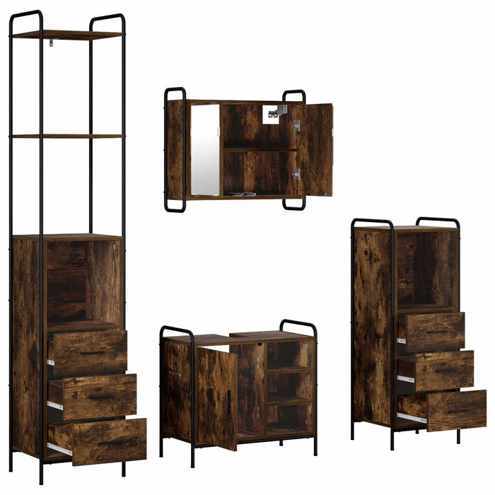 Set dulap baie 4 buc. Stejar fumuriu 40 x 36 x 200,5 cm WALTI