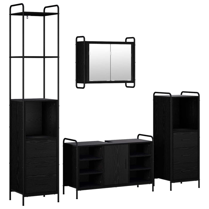 Set dulap baie 4 buc. Stejar Negru 40 x 36 x 200,5 cm WALTI