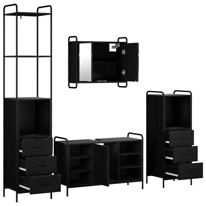Set dulap baie 4 buc. Stejar Negru 40 x 36 x 200,5 cm WALTI