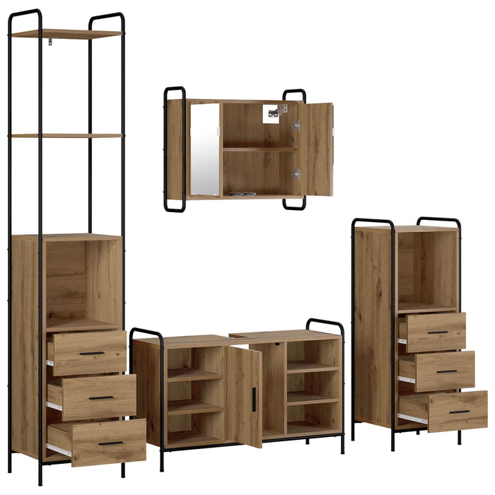 Set dulap baie 4 buc. Stejar Artizanal 40 x 36 x 200,5 cm WALTI