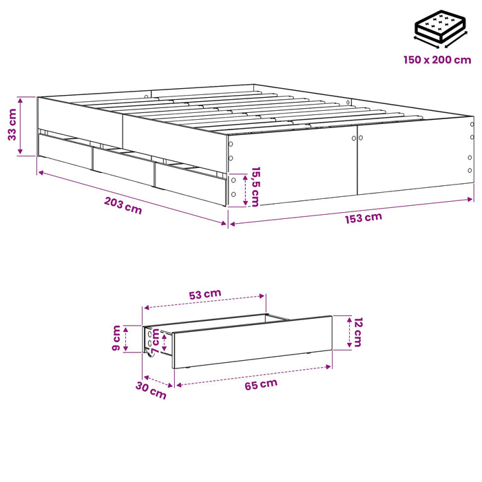 Cadru de pat cu depozitare Stejar Artizanal 150 x 200 cm WALTI
