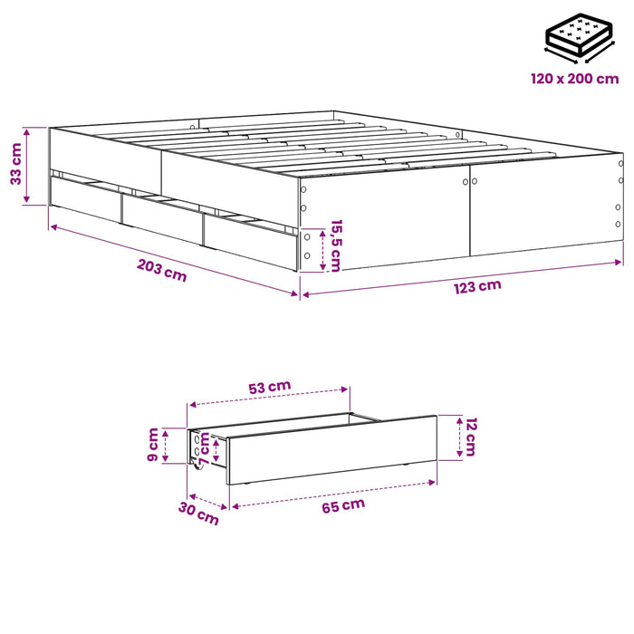Cadru de pat cu depozitare Stejar Artizanal 120 x 200 cm WALTI