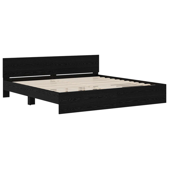 Cadru de Pat cu Tăblie Stejar Negru 200 x 200 cm Lemn prelucrat WALTI