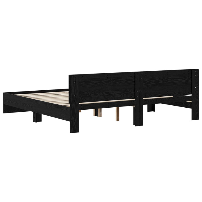 Cadru de Pat cu Tăblie Stejar Negru 200 x 200 cm Lemn prelucrat WALTI