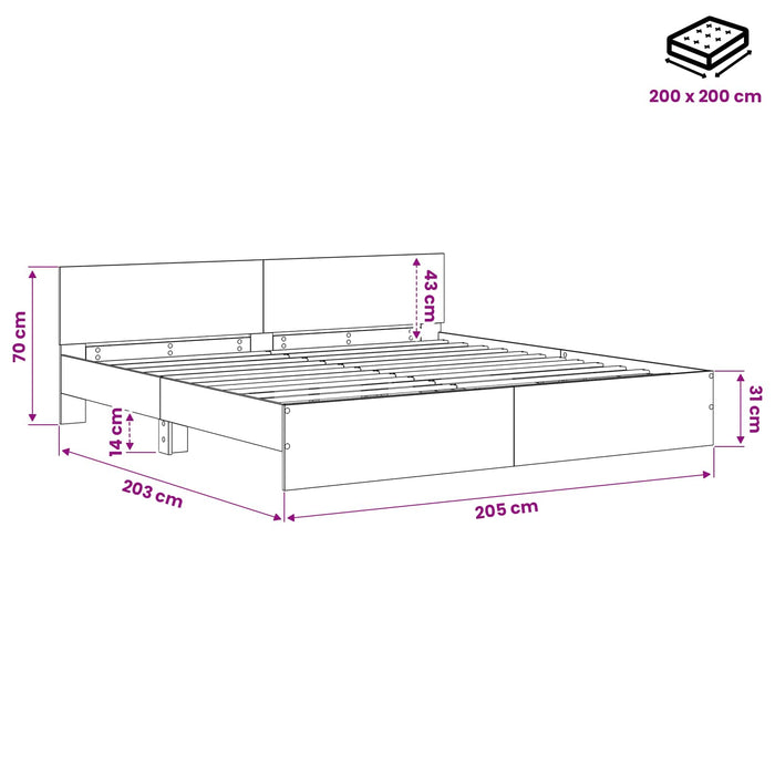Cadru de Pat cu Tăblie Stejar Negru 200 x 200 cm Lemn prelucrat WALTI