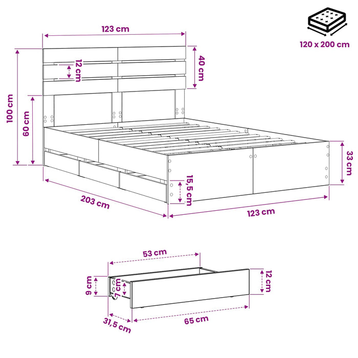 Bed Frame with Storage and Headboard Artisan Oak 120 x 200 cm WALTI