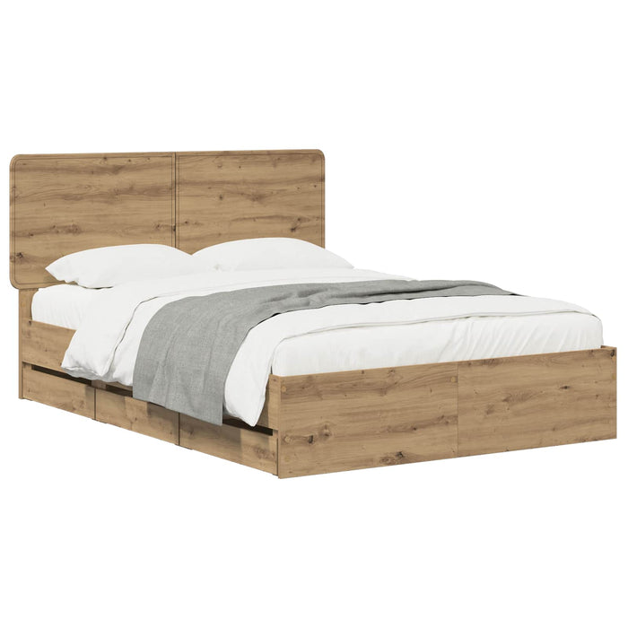 Bed Frame with Storage and Headboard Artisan Oak 120 x 200 cm WALTI