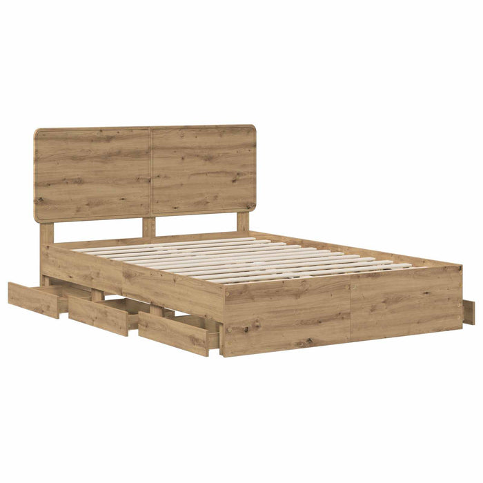 Bed Frame with Storage and Headboard Artisan Oak 120 x 200 cm WALTI
