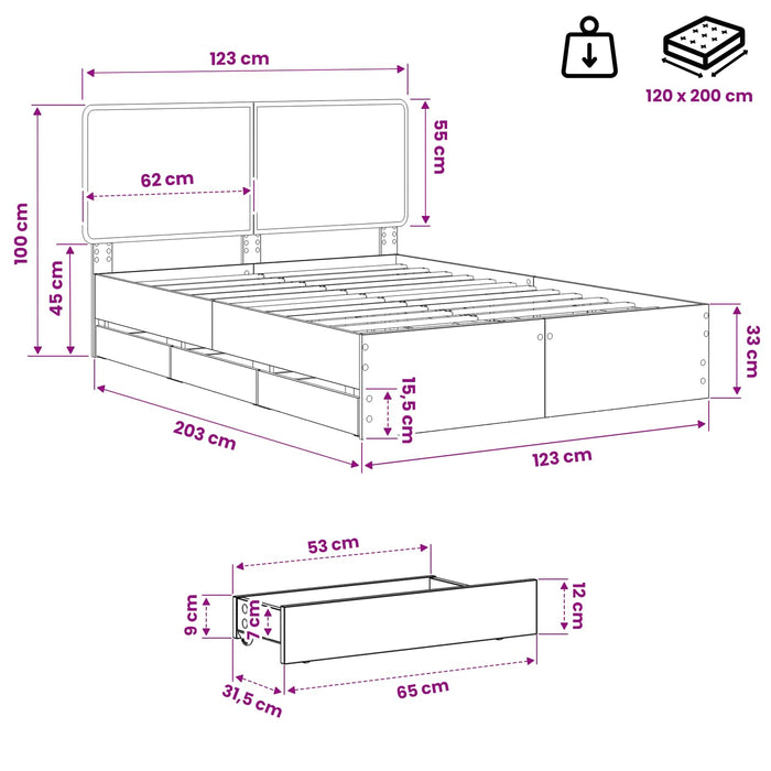 Bed Frame with Storage and Headboard Artisan Oak 120 x 200 cm WALTI