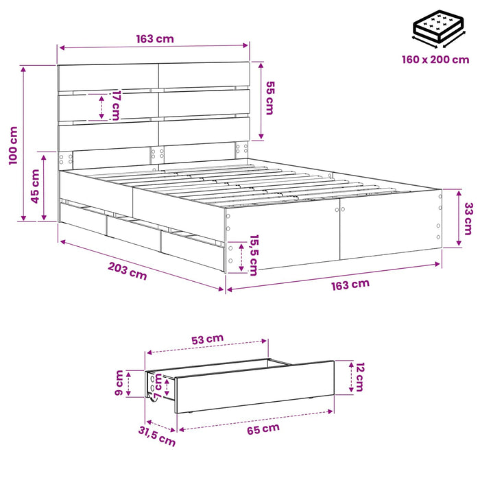 Bed Frame with Storage and Headboard Artisan Oak 160 x 200 cm WALTI