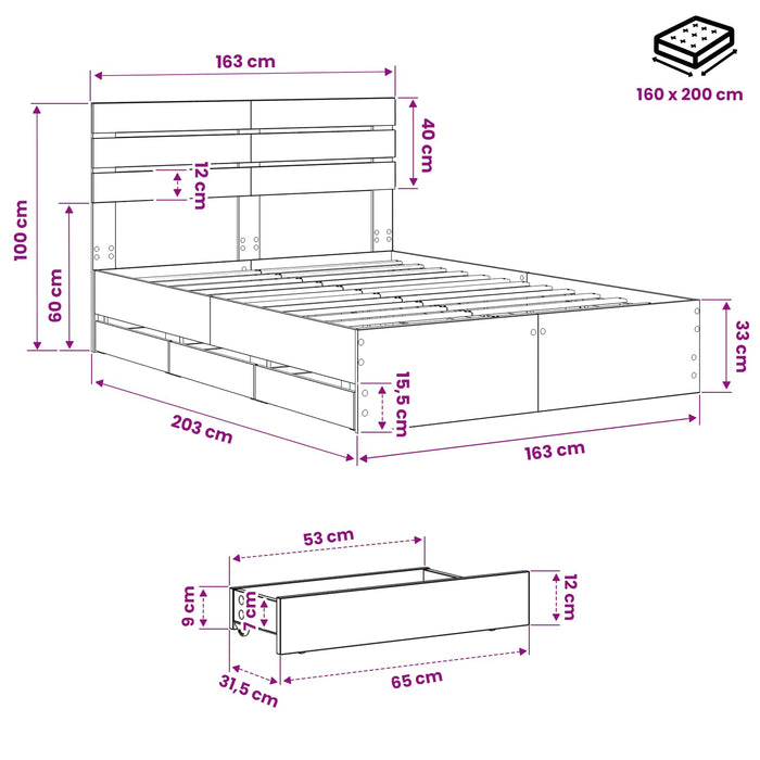 Bed Frame with Storage and Headboard Artisan Oak 160 x 200 cm WALTI