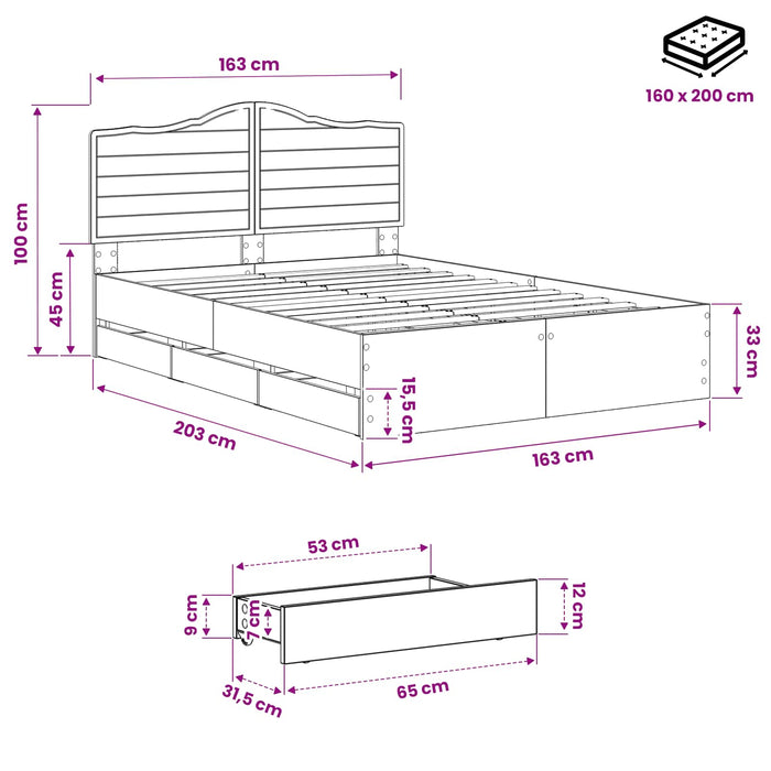 Bed Frame with Storage and Headboard Artisan Oak 160 x 200 cm - WALTI WALTI