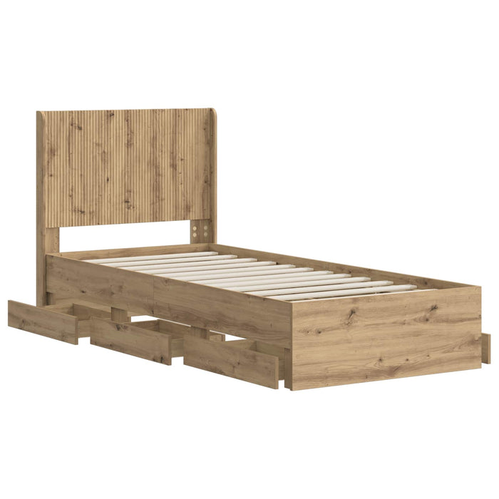 Cadru de pat cu depozitare și tăblie Artisan Oak 90 x 200 cm WALTI