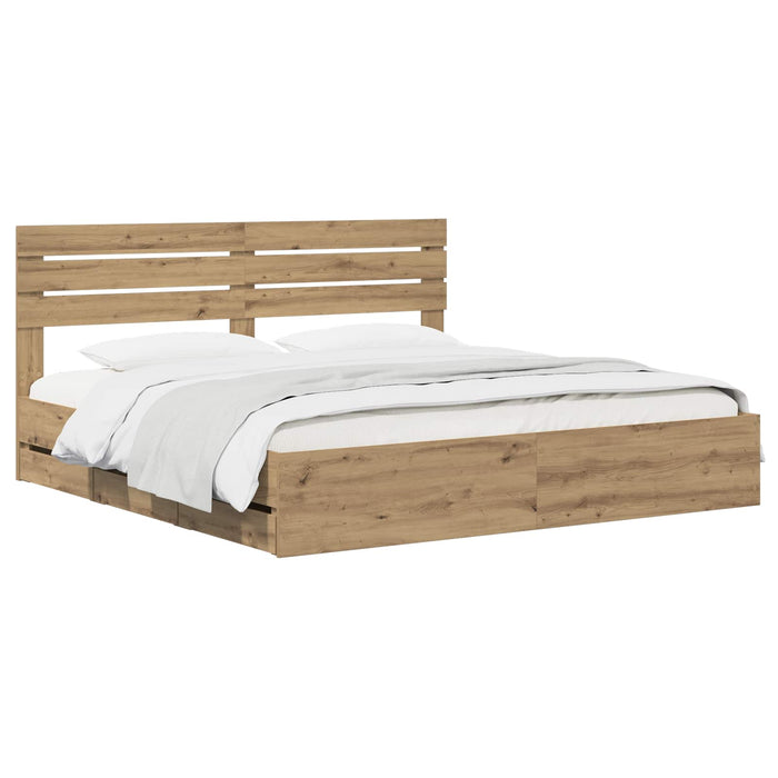 Bed Frame with Storage and Headboard Artisan Oak 180 x 200 cm WALTI