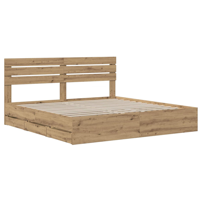 Bed Frame with Storage and Headboard Artisan Oak 180 x 200 cm WALTI