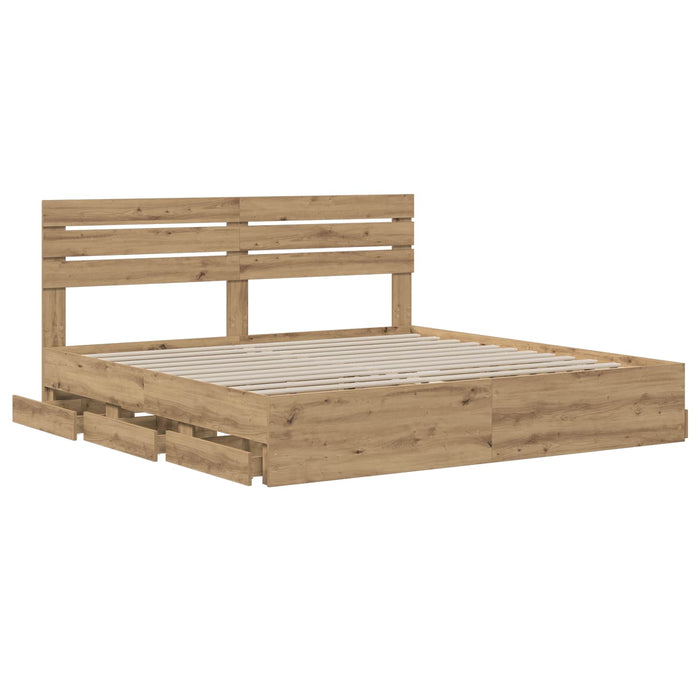 Bed Frame with Storage and Headboard Artisan Oak 180 x 200 cm WALTI