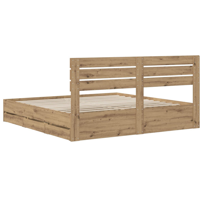 Bed Frame with Storage and Headboard Artisan Oak 180 x 200 cm WALTI
