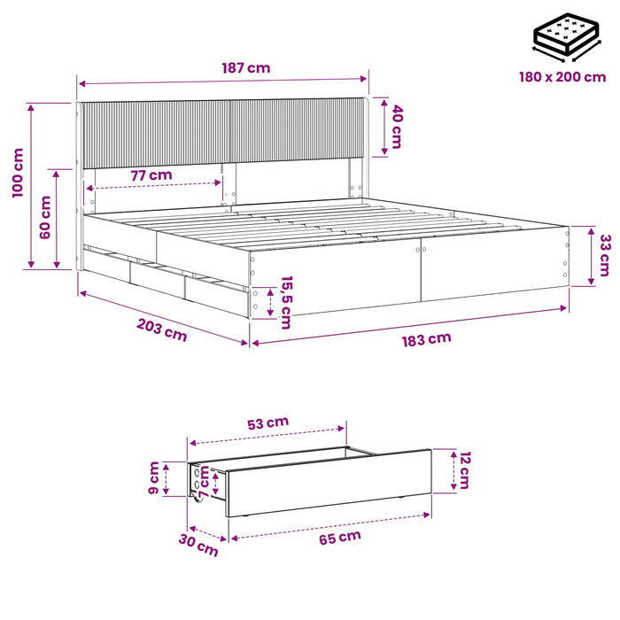 Cadru de pat cu depozitare și tăblie Artisan Oak 180 x 200 cm - WALTI WALTI