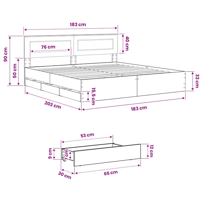 Bed Frame with Storage and Headboard Artisan Oak 180 x 200 cm - WALTI WALTI