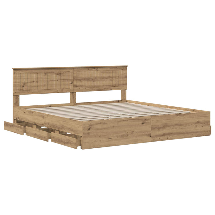 Bed Frame with Storage and Headboard Artisan Oak 180 x 200 cm - WALTI WALTI