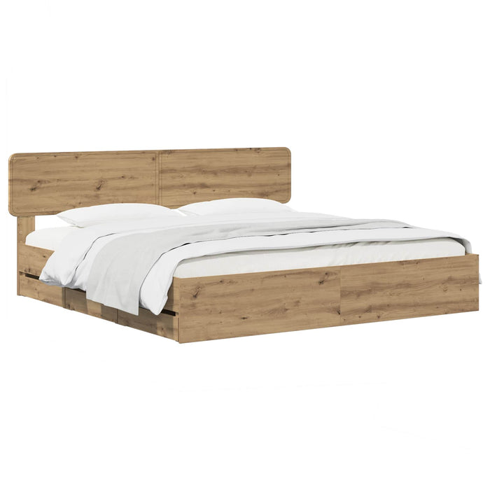Bed Frame with Storage and Headboard Artisan Oak 180 x 200 cm - WALTI WALTI
