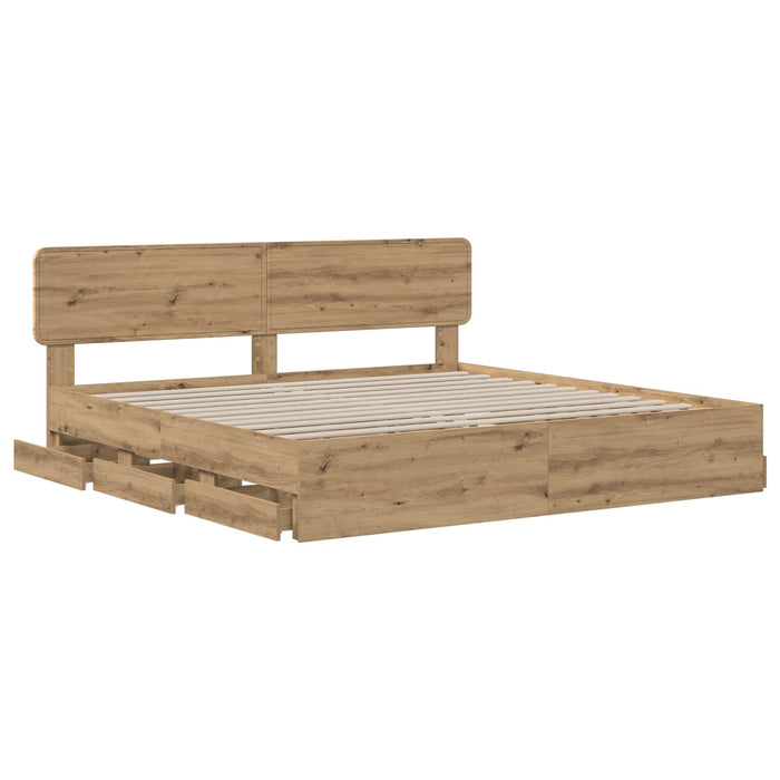 Bed Frame with Storage and Headboard Artisan Oak 180 x 200 cm - WALTI WALTI