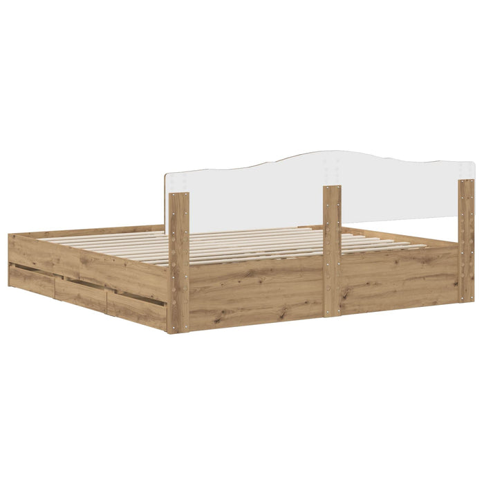 Bed Frame with Storage and Headboard Artisan Oak 180 x 200 cm WALTI