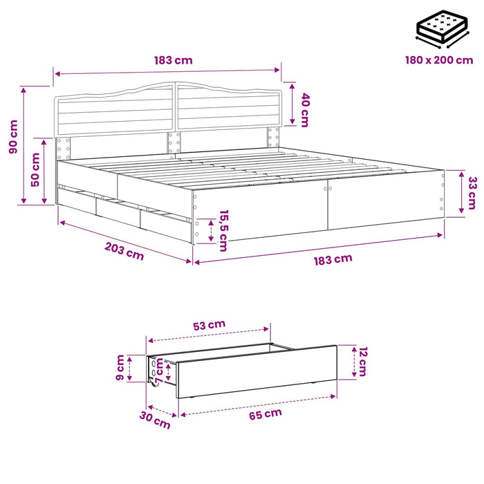 Bed Frame with Storage and Headboard Artisan Oak 180 x 200 cm WALTI