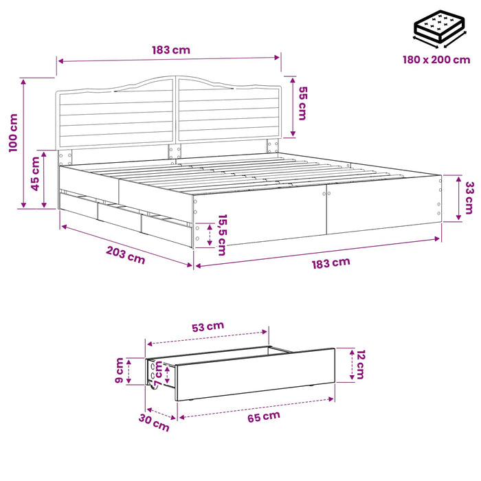 Bed Frame with Storage and Headboard Artisan Oak 180 x 200 cm - WALTI WALTI