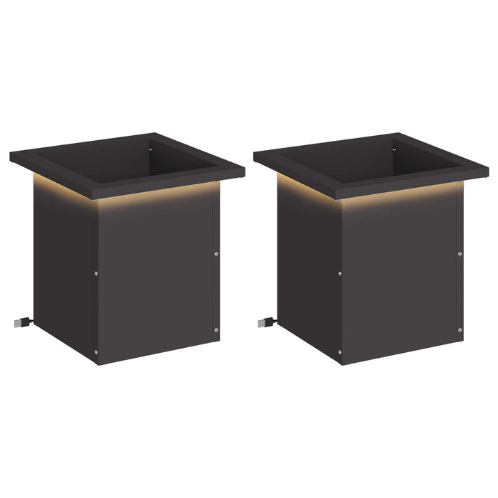 Jardinieră de grădină cu LED 2 buc. Negru 30 x 30 x 30 cm Oțel WALTI