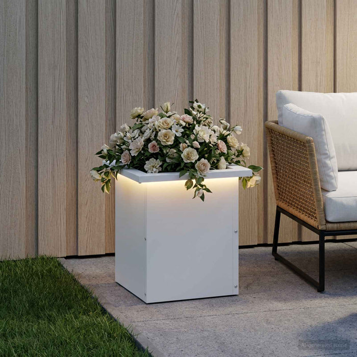 Jardinieră de grădină cu LED Alb 30 x 30 x 30 cm Oțel WALTI