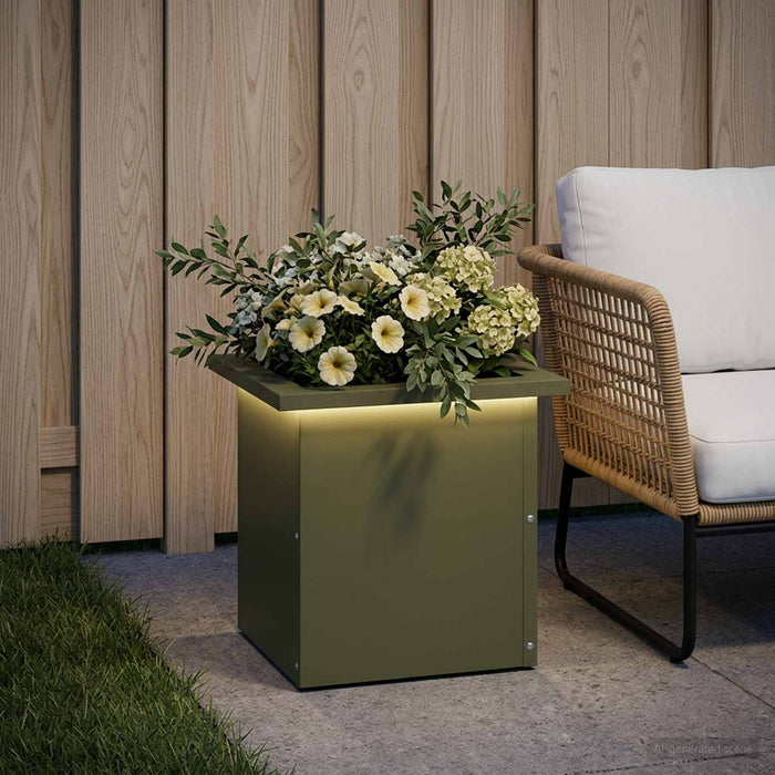 Jardinieră de grădină cu LED Verde măsliniu 30 x 30 x 30 cm WALTI
