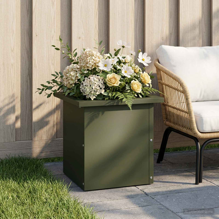 Jardinieră de grădină cu LED Verde măsliniu 30 x 30 x 30 cm WALTI