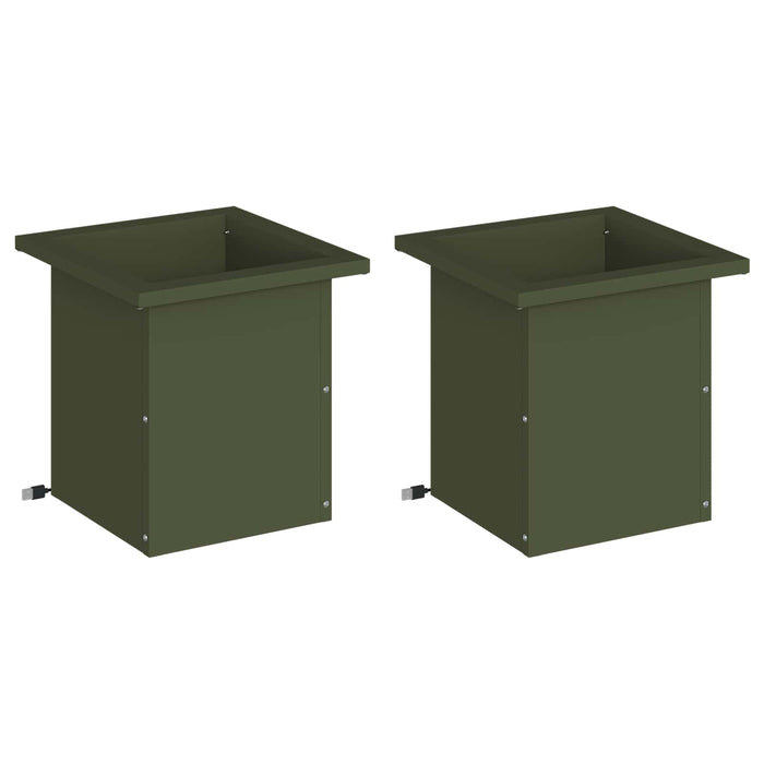 Jardinieră de grădină cu LED 2 buc. Verde măsliniu WALTI