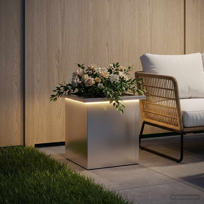 Jardinieră de grădină cu LED Argintiu 30 x 30 x 30 cm WALTI