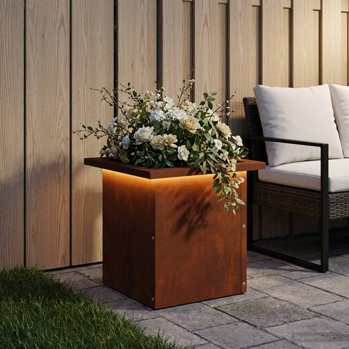 Jardinieră de grădină cu LED Ruginit 30 x 30 x 30 cm WALTI