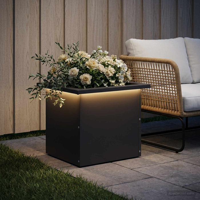 Jardinieră de grădină cu LED Negru 30 x 40 x 30 cm Oțel WALTI